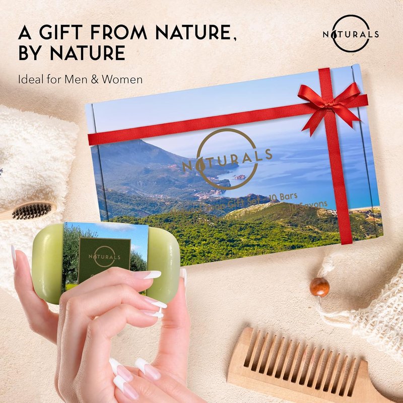 O Naturals 100% Natural Bar Soap Gift Set | Organic Ingredients & Essential Oils - 10-Piece Variety for Spa Gifts