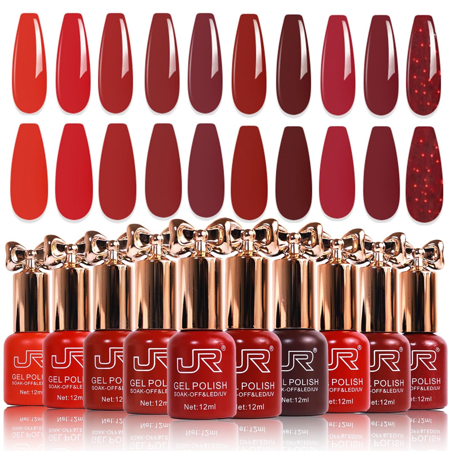 JR 12ml 10colors HEMA Free Red Gel Nail Polish Set Long Lasting Soak off UV Gel Polish Kit Nail Art DIY Manicure Salon Home Gifts for Women D Model