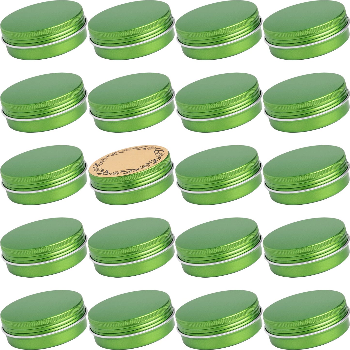 2 oz (60ml) Green Screw Top Aluminum Tins with Labels, 24 Pack