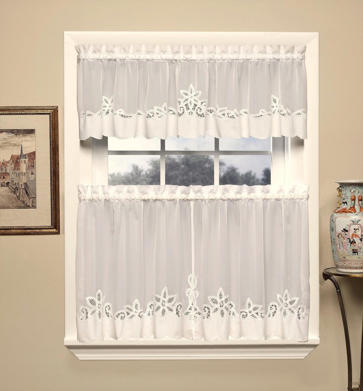 Today's Curtain Plymouth Classic Battenburg Applique Sheer Window Tier, 30-Inch, Ecru