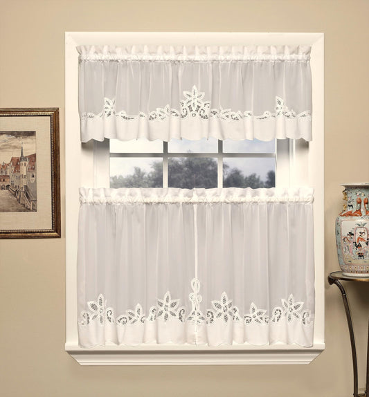 Today's Curtain Plymouth Classic Battenburg Applique Sheer Window Tier, 30-Inch, Ecru