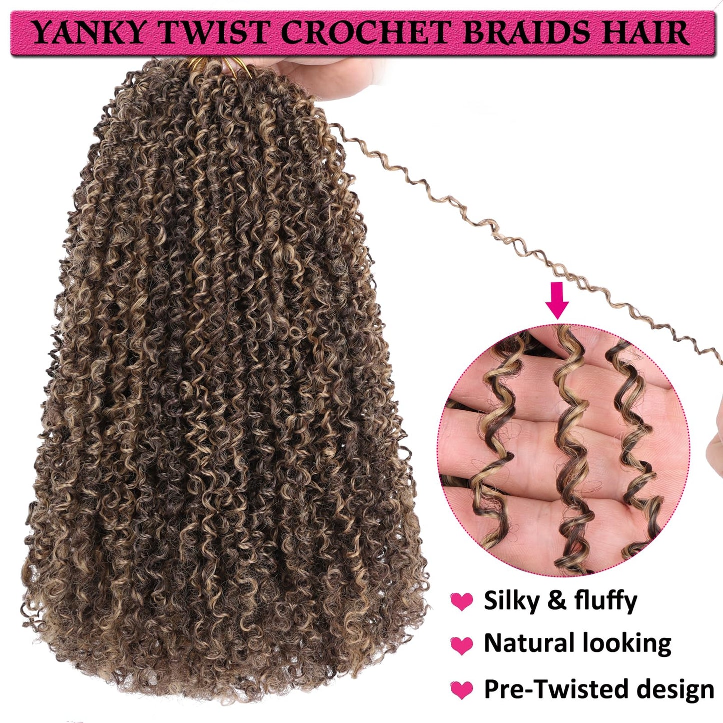 Unionbeauty 12 Inch Pre-twisted Yanky Twist Crochet Hair 8 Packs Pre-Looped Passion Twist Crochet Braids Hair with Curly Mix Brown and Blonde Micro Spring Twist Synthetic Crochet Hair Extensions 4/27#