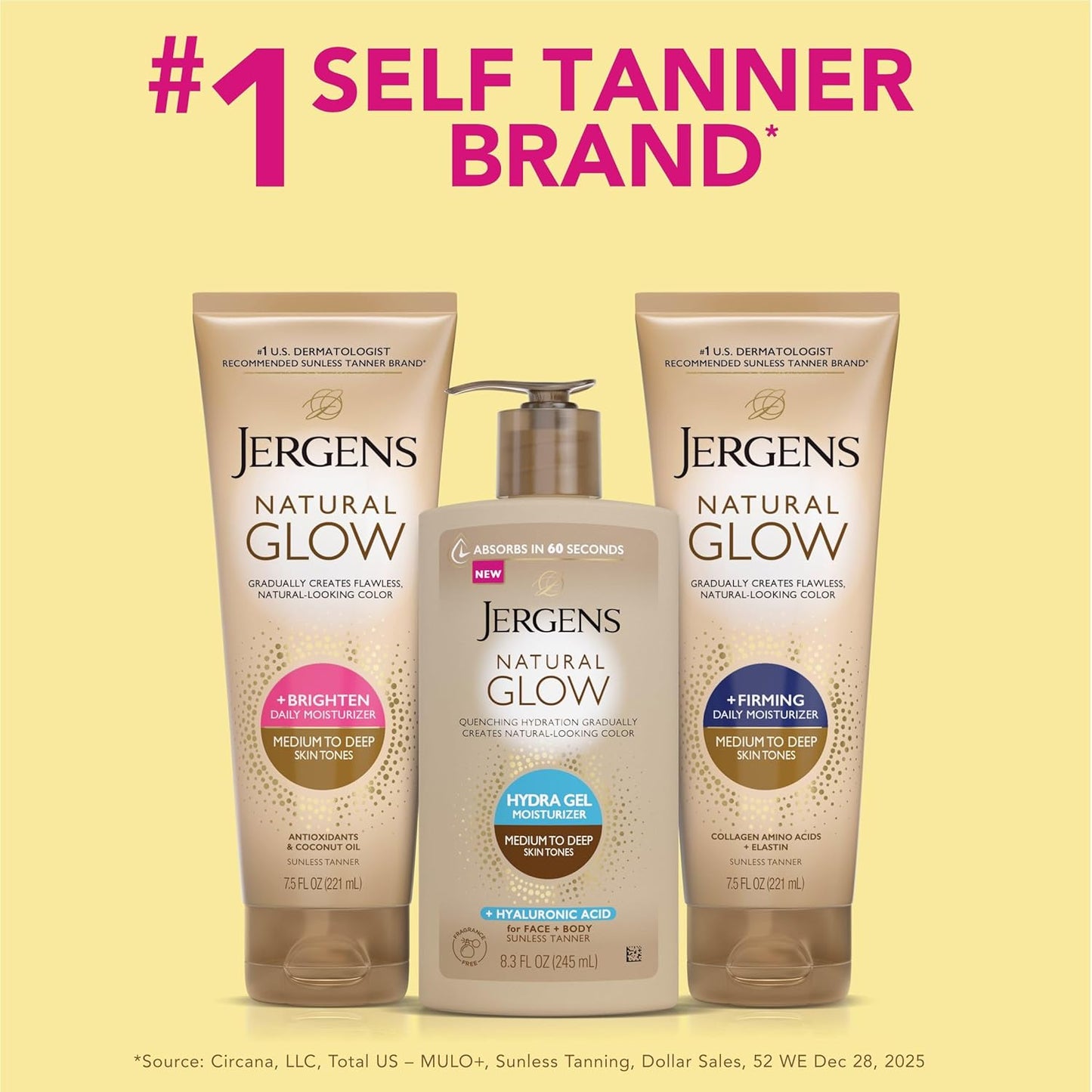 Jergens Natural Glow - Hyaluronic Acid Tanning Lotion | Fragrance-Free Hydrating Gel, 8.3 Fl Oz