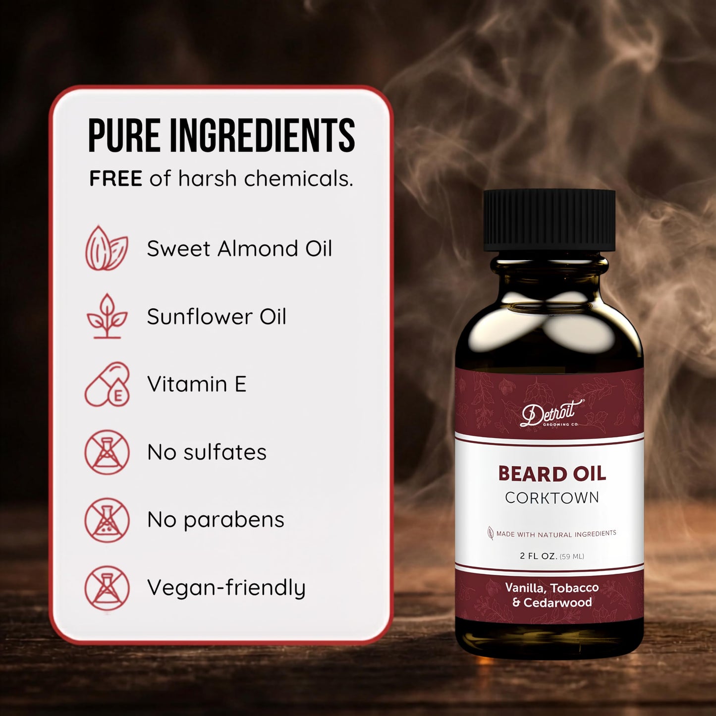 Detroit Grooming Co. Beard Oil (2oz) - Sweet Vanilla & Tobacco - Premium Nourishing Formula with Sweet Almond Oil & Vitamin E - Men's Beard Softener & Moisturizer - Double Size