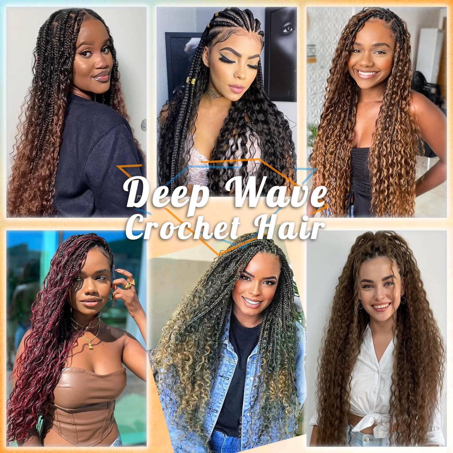 Eerya Ocean Wave Crochet Hair 18 Inch 6 Packs Deep Wave Crochet Hair for Black Women Synthetic Wavy Curly Braiding Hair for Boho Braids (18 inch,1B)