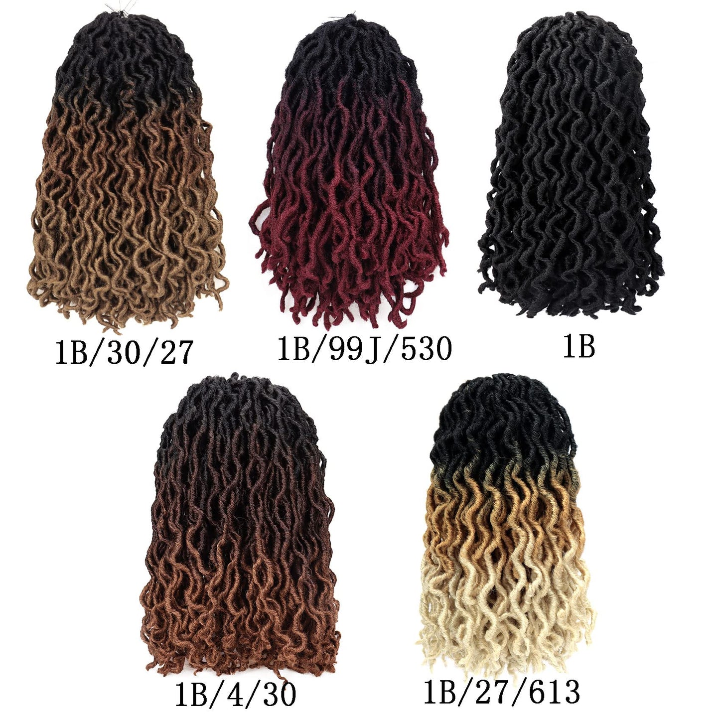 18 Inch Goddess Faux locs Crochet Hair 6 Packs/Lot Soft Gypsy Locs Wavy Crochet Braids Dreadlocks Curly Wavy Twist Braiding Hair Extensions African Roots Braid（1B)