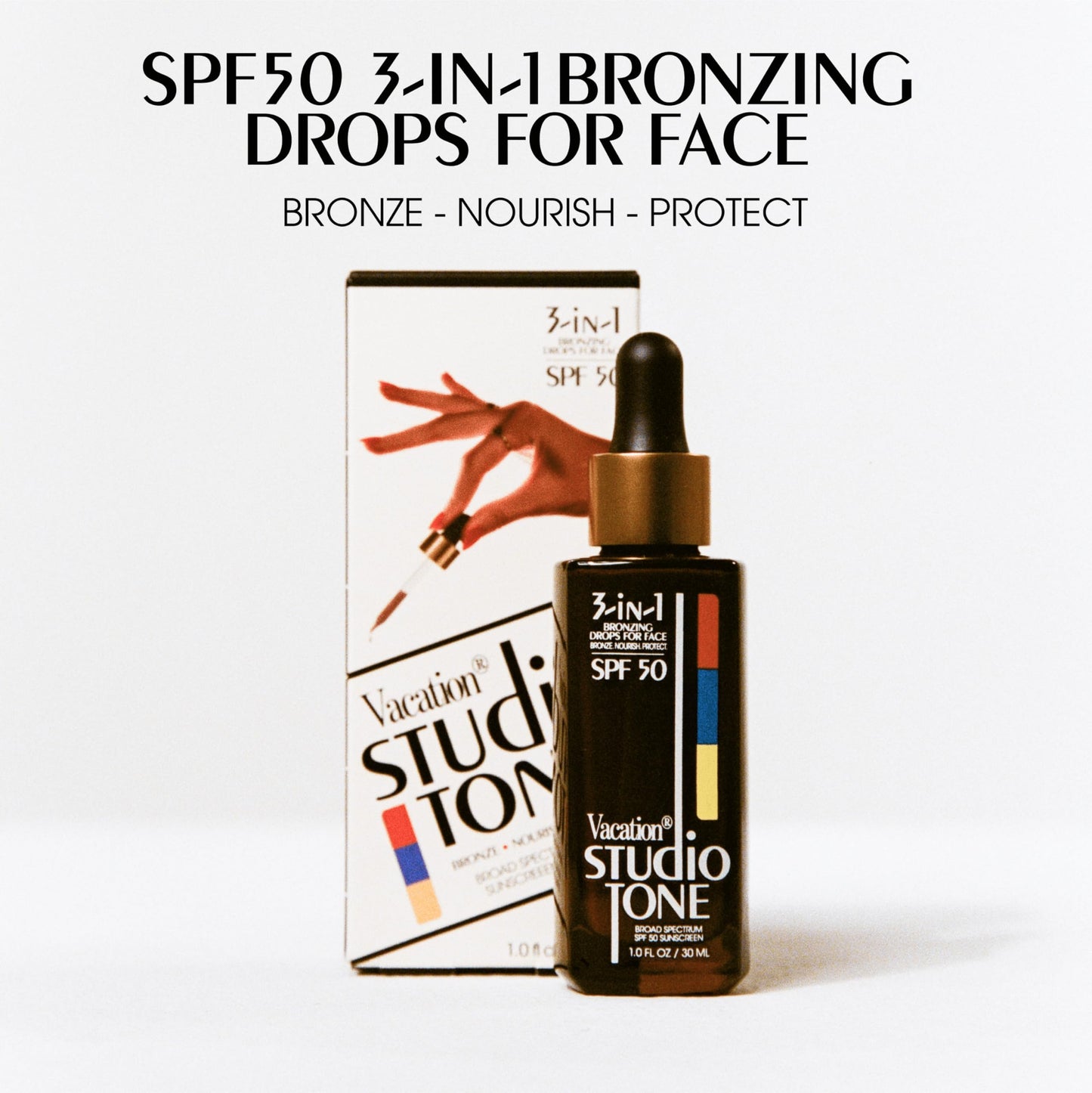 Vacation Studio Tone SPF 50 Bronzing Drops for Face, 1 Fluid Ounce - Bronzing Sunscreen, Sunkissed Glow, Face Sunscreen, Makeup-Friendly, Non-Comedogenic, Broad Spectrum, Vegan