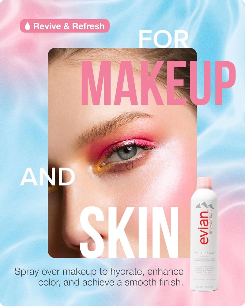 Evian Facial Spray - Hydrating Mineral Water Mist for Refreshing Makeup & Toning Skin | 1.7 oz TSA-Approved Travel Size