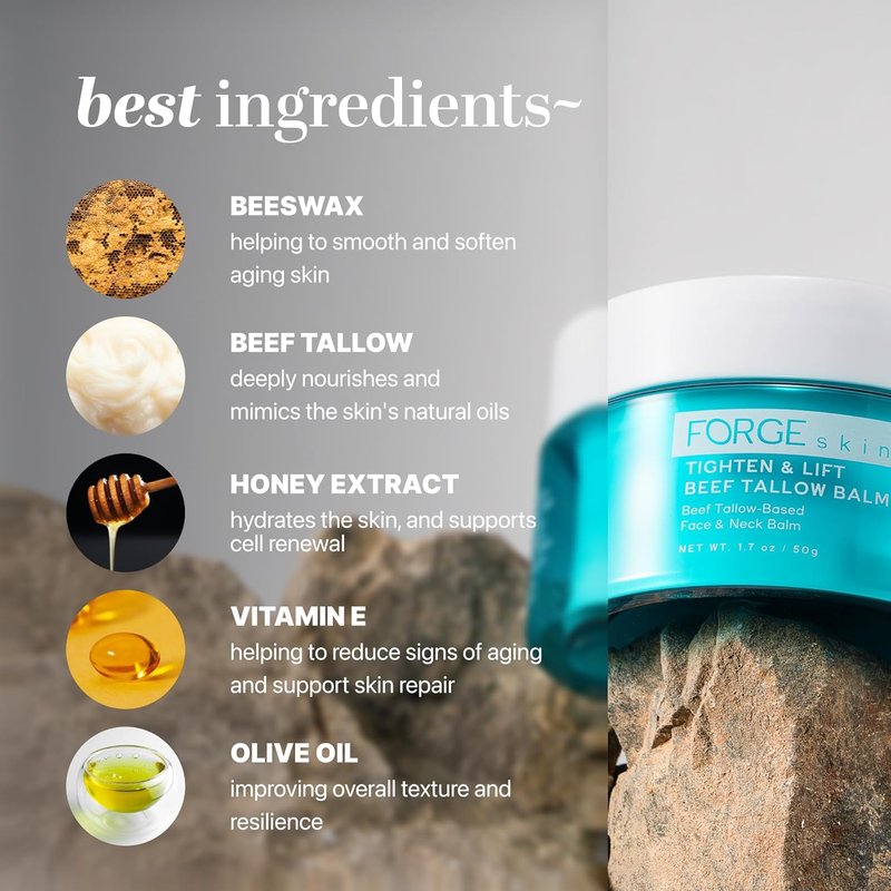 Skin Tightening & Lifting Balm for Women - Natural Beef Tallow & Honey Face Moisturizer | Hydrating Anti-Aging Cream (1.7 OZ)