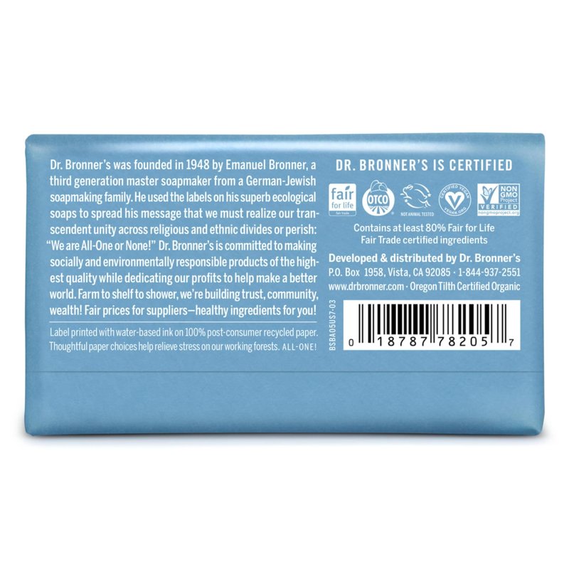 Dr. Bronner's - Pure-Castile Bar Soap (Baby Unscented, 5 ounce, 3-pack) - Made with Organic Oils, For Face, Body, Hair, Gentle for Sensitive Skin, Babies, No Added Fragrance, Biodegradable, Vegan