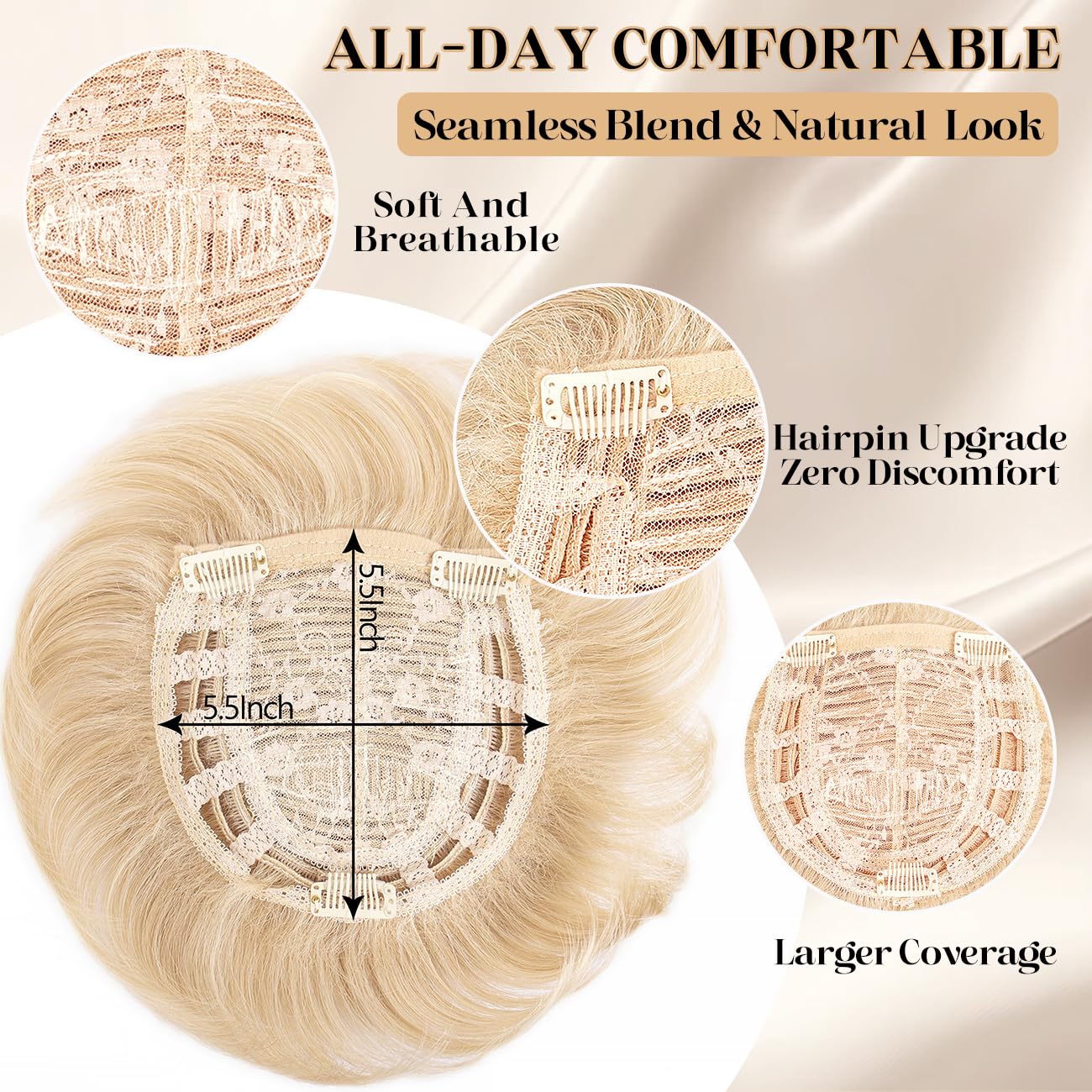 MyLike 5.5 Inch Pixie Cut Synthetic Hair Topper, Natural Curly Clip In Silk Base Short Hair Piece for Women Thinning Hair, Golden Blonde Daily Wiglet