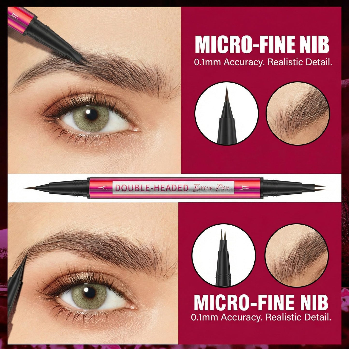 NyxaraJH Double-Headed Eyebrow Pen, Ultra-Precise Hair-Like Strokes, Long-Lasting Makeup, 0.03mm Precision Nibs, Available in Light Brown, Brown, Dark Brown, Black Brown, Black (4#Black Brown)