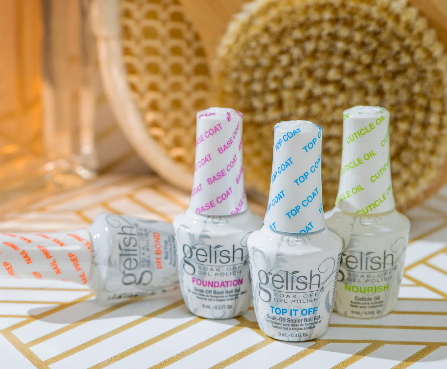 Gelish MINI Fantastic Four Kit – 9mL Each pH Bond Nail Prep, Foundation Base Gel, Top It Off Sealer Gel & Nourish Cuticle Oil – Professional Manicure Essentials