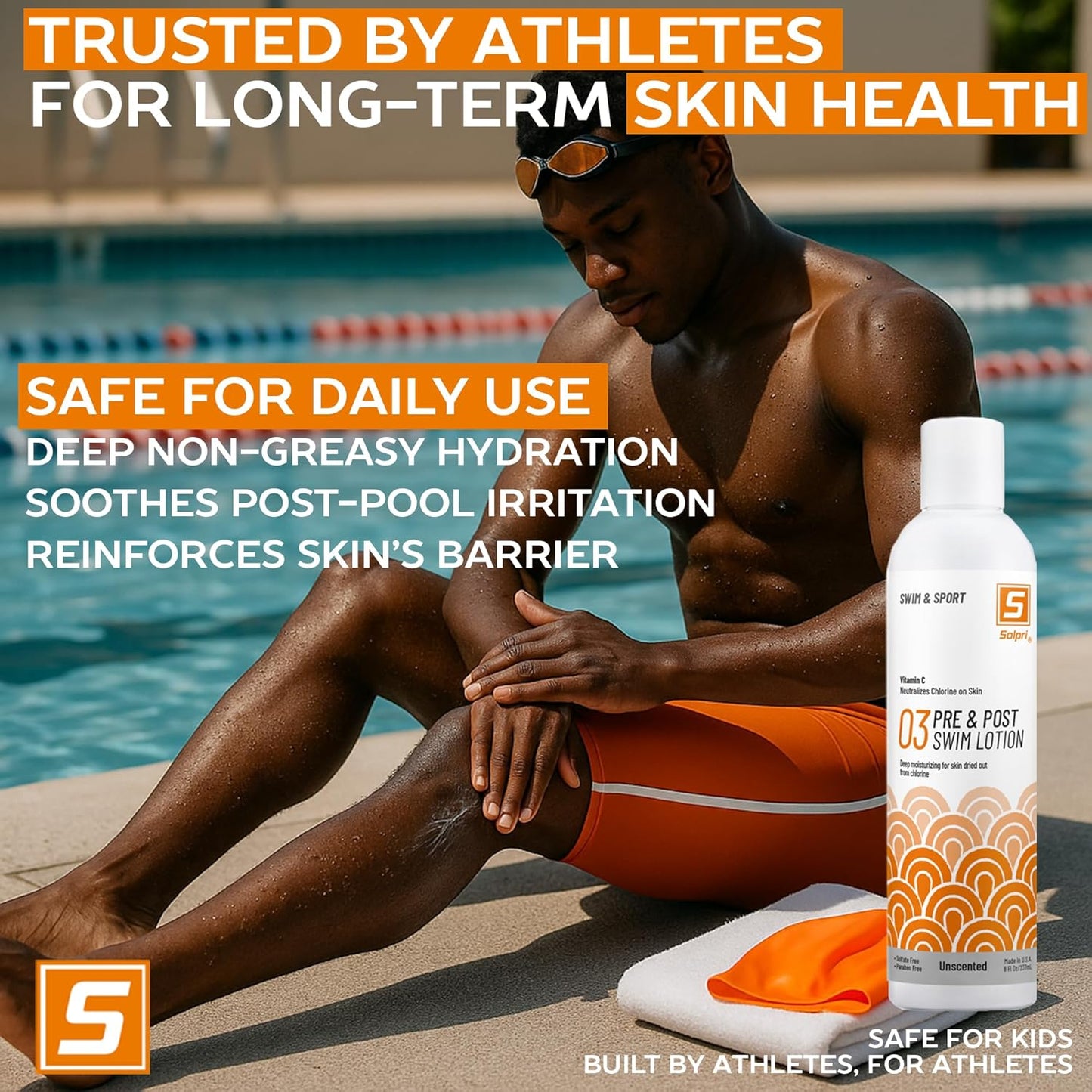 Pre Swim Lotion for Chlorine Protection - Vitamin C Skin Care, 8 Fl Oz | Unscented Formula