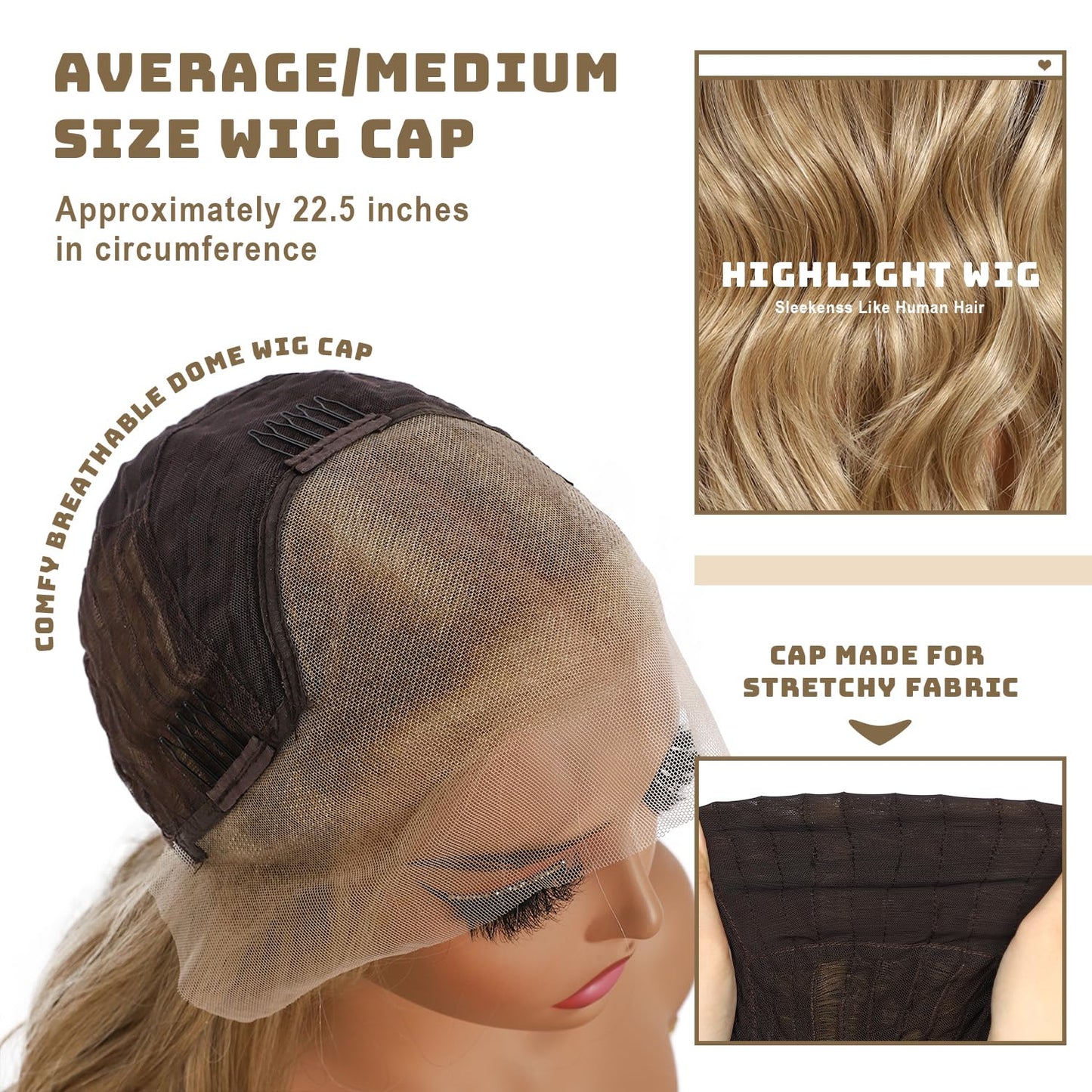 BABEHERS Honey Brown Lace Front Wig 13x4 Pre Plucked Body Wave Synthetic Lace Front Wig for Women Highlight Heat Resistant Hair 22 Inch Daily Use