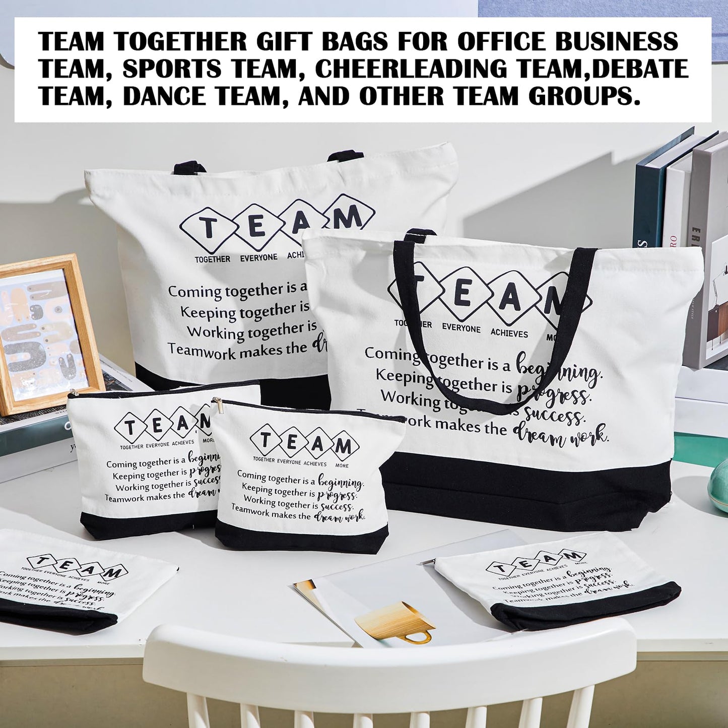 Cunno 12 Pcs Team Appreciation Tote Bag Women Employee Gift Team Together Canvas Makeup Bags for Worker Staff Coworker Nurse Teacher
