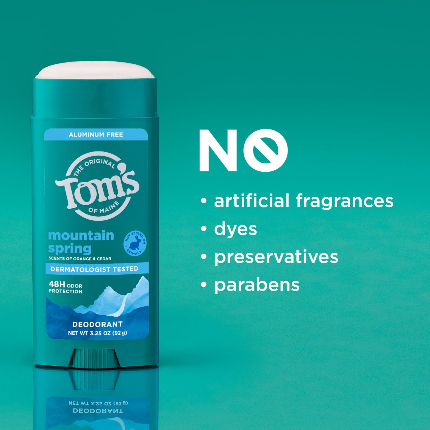 Tom’s of Maine Mountain Spring Natural Deodorant for Men and Women, Aluminum Free, 3.25 oz, 2-Pack