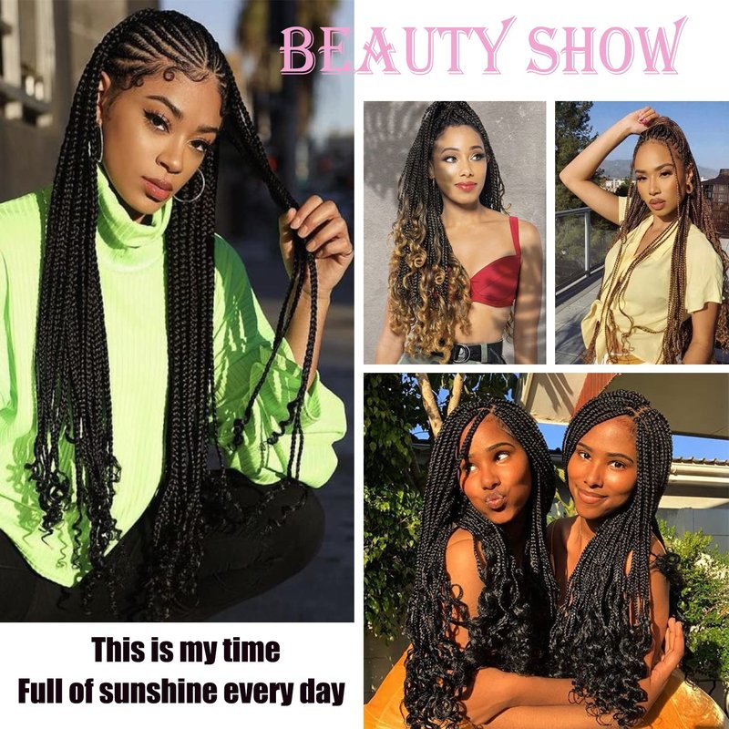 Box Braid Crochet Hair - 14 Inch Ombre Brown Curly Wave Goddess Braids | 144 Roots, 24 Strands
