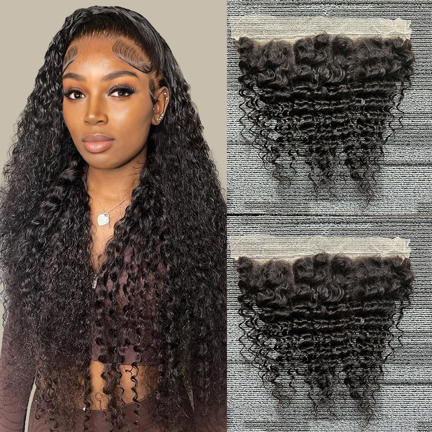 13x4 Deep Wave Lace Frontal Closure Ear to Ear 100% Unprocessed Brazilian Human Hair 150% Density Swiss Lace Frontal Closure Pre Plucked With Baby Hair Natural Black Color 18 Inch