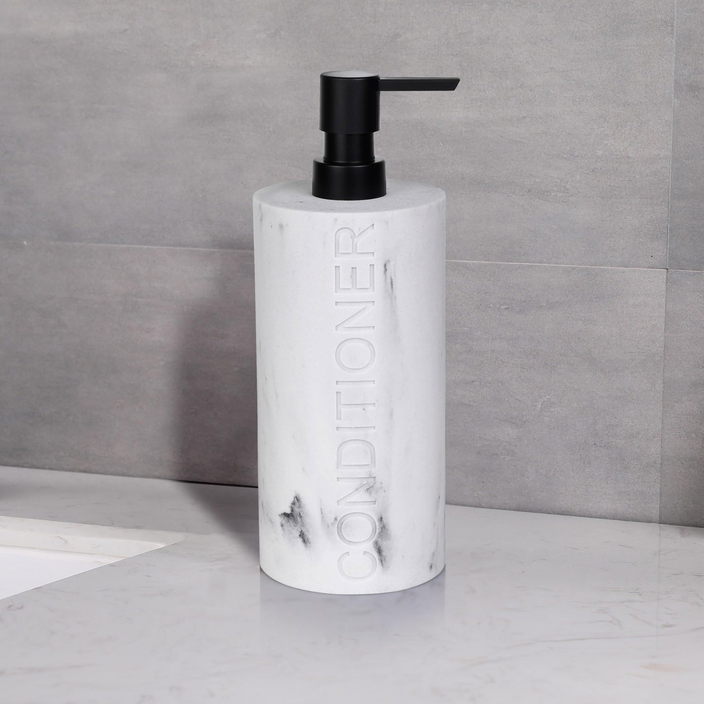Indecor Home Conditioner Dispenser Luxurious Refillable Pump Bottle with Embossed Text, Durable Construction for Bathroom and Kitchen