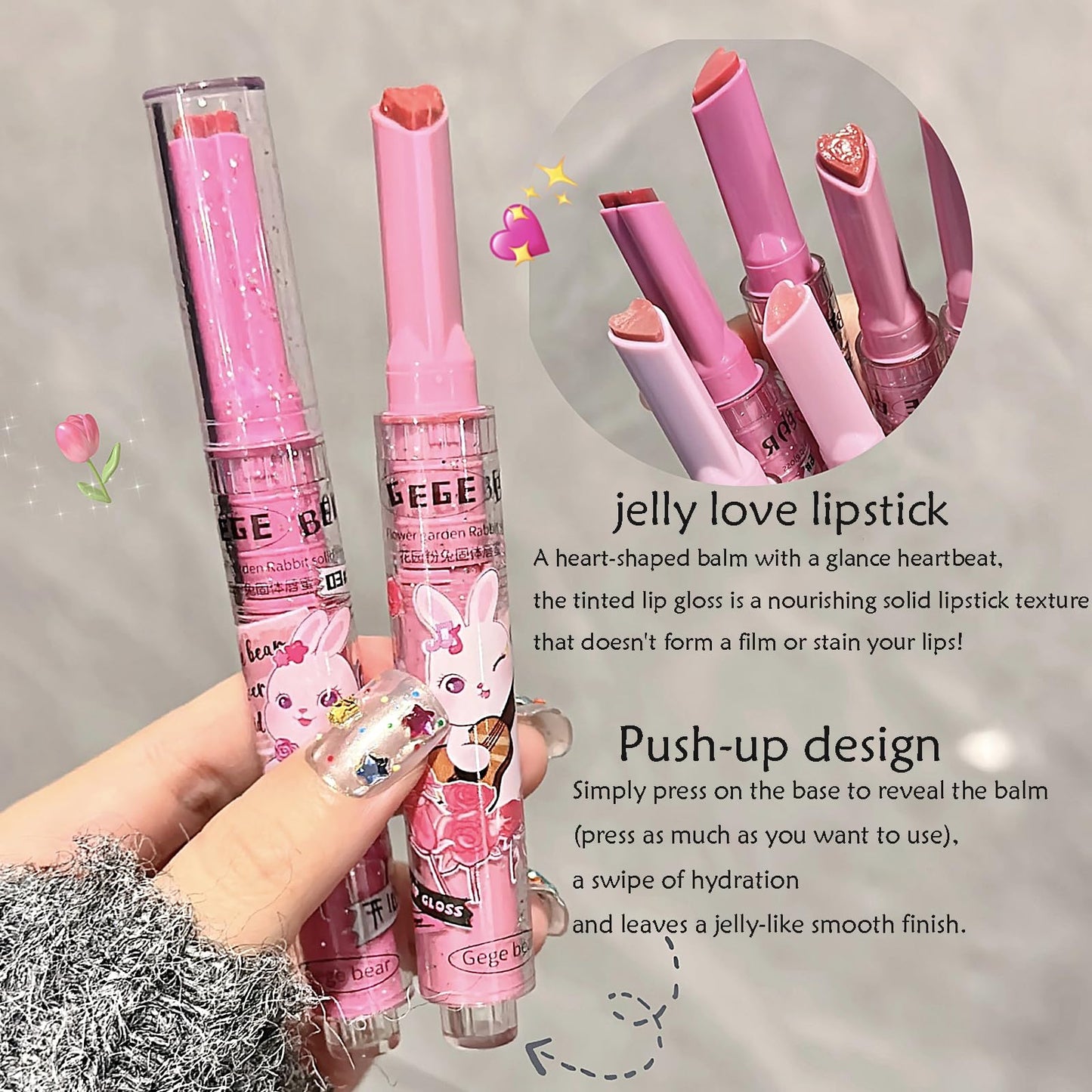 LuckNest 3 Colors Jelly Lipstick Gift Set, Tinted Heart Shape Lip Stain Lip Gloss, Mirror Hydrating Jelly Love Lipstick, Moisturizing Tinted Lip Balm, Vivid Color Glossy Lip Makeup for Girls (A)