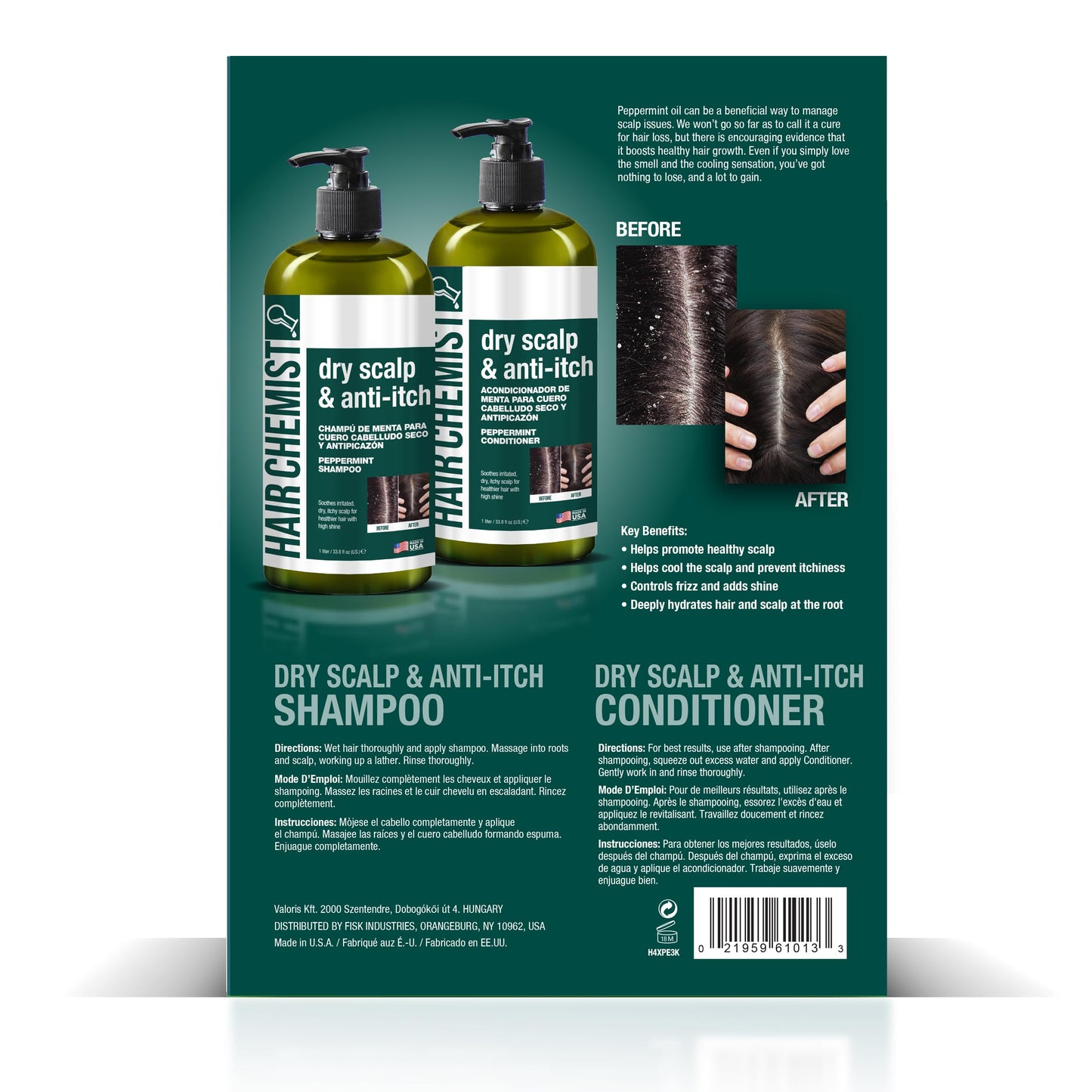Hair Chemist Nourishing Dry Scalp & Anti-Itch Peppermint Shampoo 33.8 oz. & Conditioner 33.8 oz. 2-PC Gift Box Set - Hydrating Peppermint Shampoo & Conditioner Set, Soothes Irritated, Dry Scalp