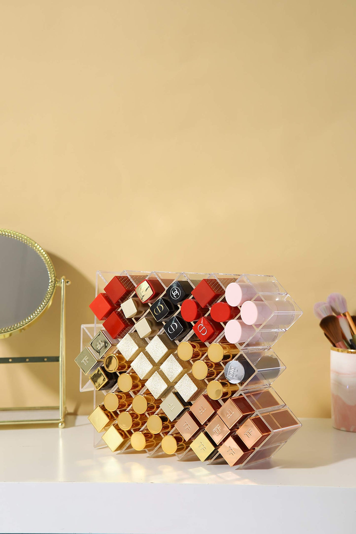 YIEZI Lipstick Holder Organizer 32 Spaces Acrylic Stackable Fish Shape Lipstick Tower, Lip Gloss Storage Stand for 32 Lip Slots, Perfect for Lipgloss Makeup Vanity Display, Clear (2 Pack)