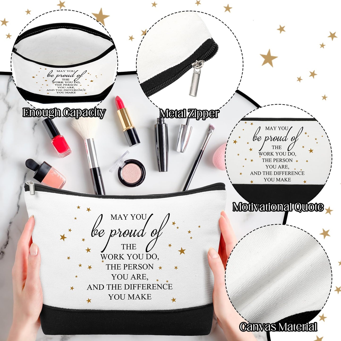 Cunno 30 Pcs Employee Appreciation Gifts Inspirational Canvas Makeup Bags Bulk Cosmetic Pouch with Zipper Travel Toiletry Organized for Women Coworkers Staff, 6 Style(Classic)