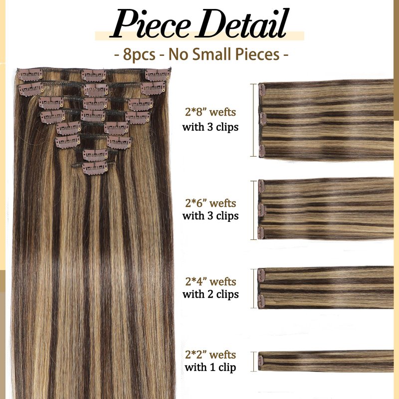 Clip in Hair Extensions Real Human Hair, 14 inch 80g, Balayage Invisible Remy Human hair Clip in Extensions for Women Seamless Straight 8Pcs Double Weft Dark Brown to Chestnut Brown