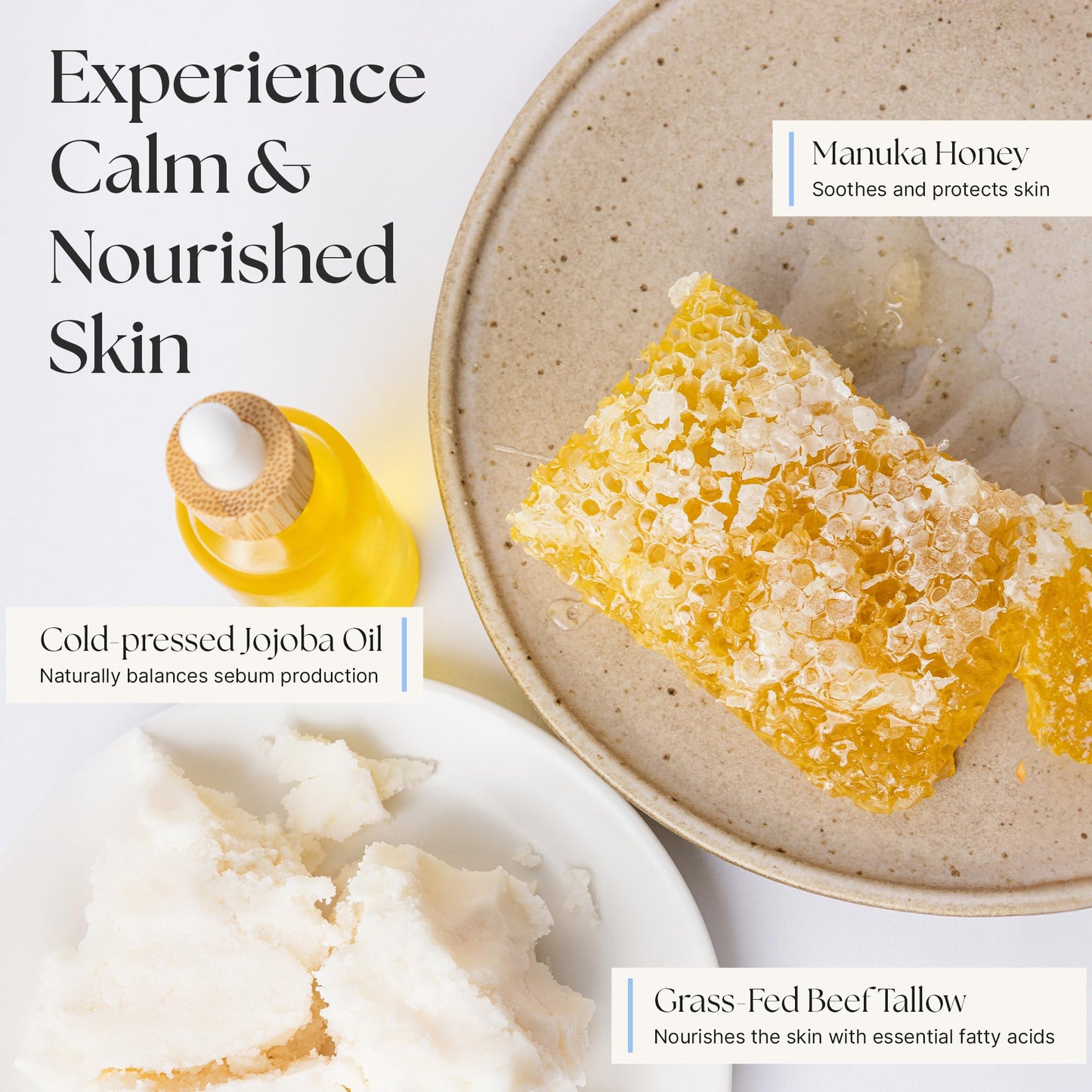 EDEN SKIN Grass Fed Beef Tallow for Skin, 6oz - Unscented Tallow and Honey Balm for Face & Body w/Jojoba Oil, Vitamins A, D, E, K & Antioxidants - Whipped Tallow for Moisturizer