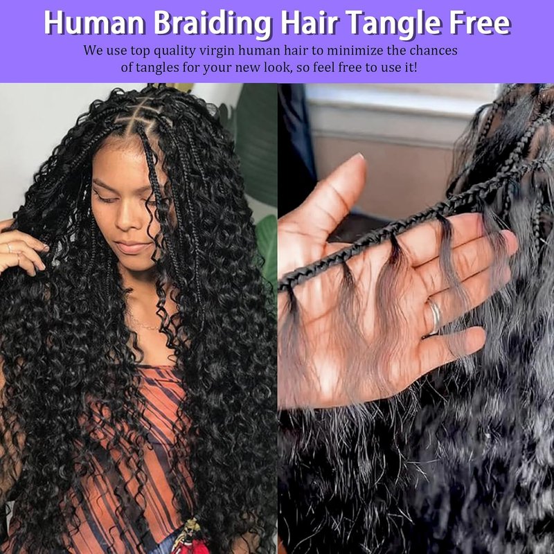 Human Braiding Hair - 14 Inch Deep Wave Bulk 3 Bundles for Boho Braids | Curly Knotless 12A Brazilian Virgin Ombre Balayage