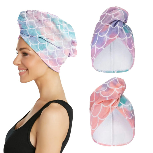 Turbie Twist 2-Pack Microfiber Hair Towel for Beauty, Travel, Gifting - Hair Wrap Turban for Straight, Wavy & Curly Hair - Premium Personal Care - Mermaid