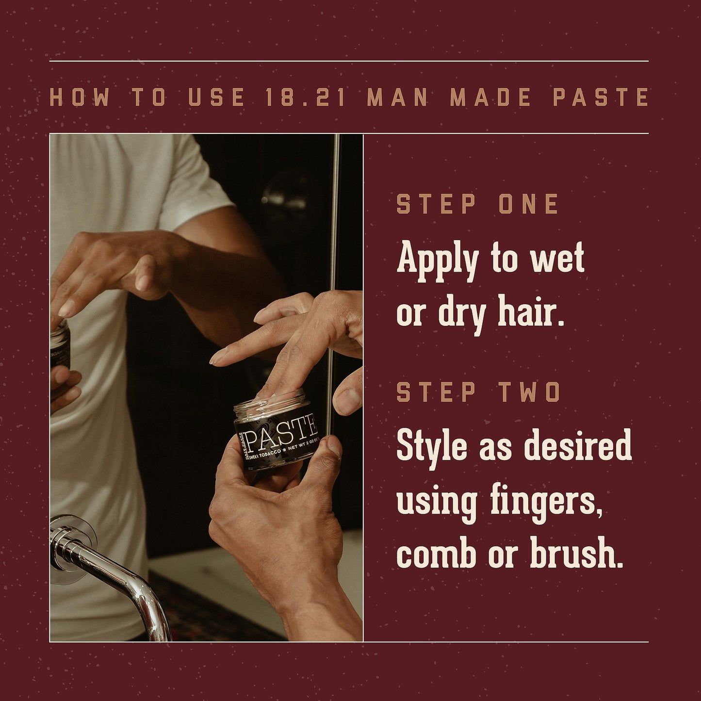 18.21 Man Made Hair Styling Product,2oz. Original Sweet Tobacco Scent in Paste with Natural Shine Finish,(Pack of 2)