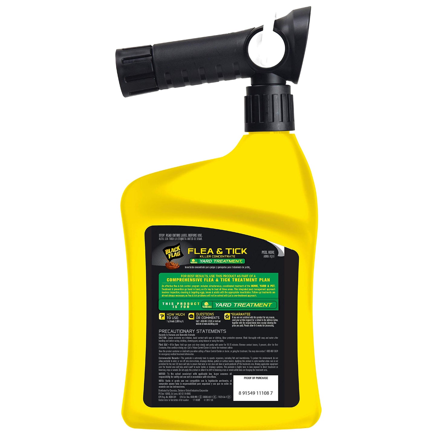 Black Flag Flea and Tick Killer Concentrate Yard Treatment, 32 Ounces, Ready To Spray, Quickflip Hose End Sprayer