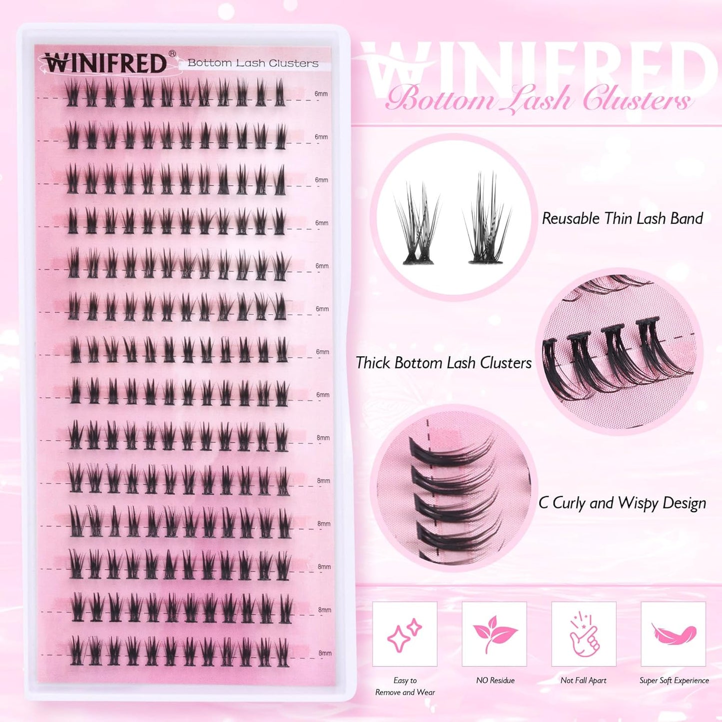 Winifred Bottom Lash Clusters Thick Volume Lower Lash Extension DIY Individual Lashes Bottom Clusters Lashes for Cluster Eyelash Extensions (168pcs)