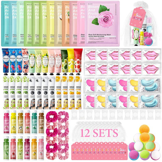 132 PCS Spa Party Supplies for Women, Spa Party Favors Include Face Masks Skincare, Hand Cream, Lip Balm, Under Eye Patches, Lip Mask, Foot Bath Bombs & Mud Mask, Spa Birthday Sleepover Party Supplies