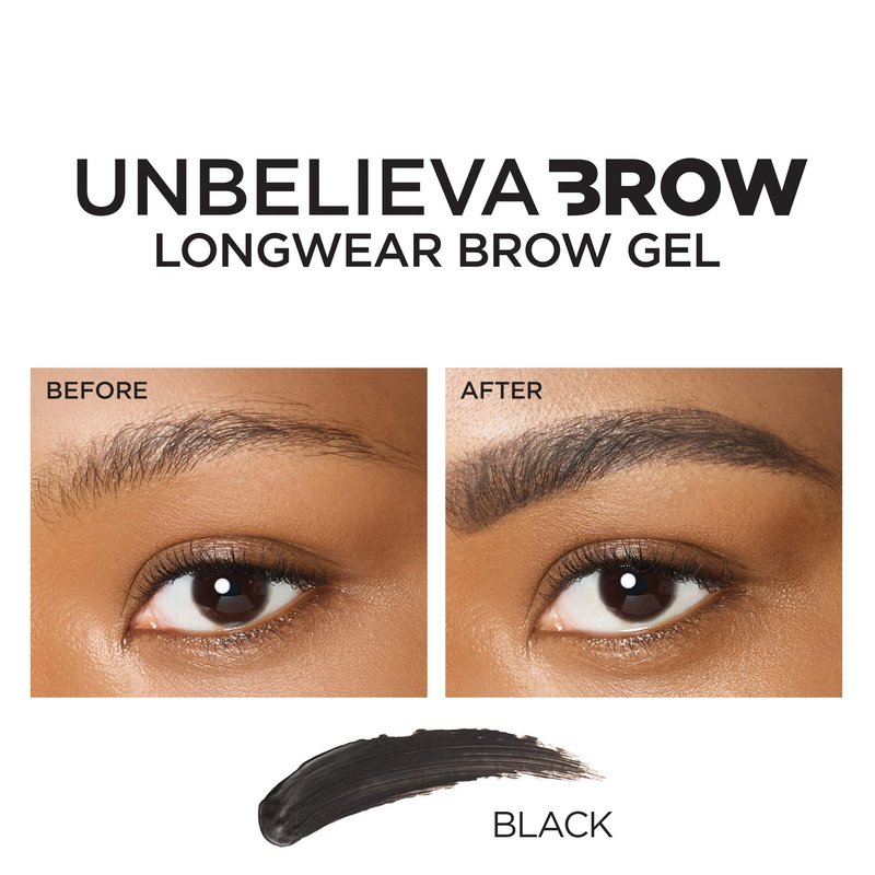 L'Oreal Paris Unbelieva-Brow Longwear Waterproof Tinted Brow Gel, Smudge-resistant, Transfer- Proof, Quick Drying, Easy and quick application with precise brush, Black, 0.15 fl. oz.