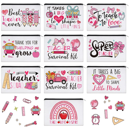 Irenare 30 Pcs Teacher Gift Bulk for Women Makeup Bags Teacher Week Canvas Cosmetic Pencil Pouch Zippered Toiletry Bags Appreciation Thank You Gifts for Teachers