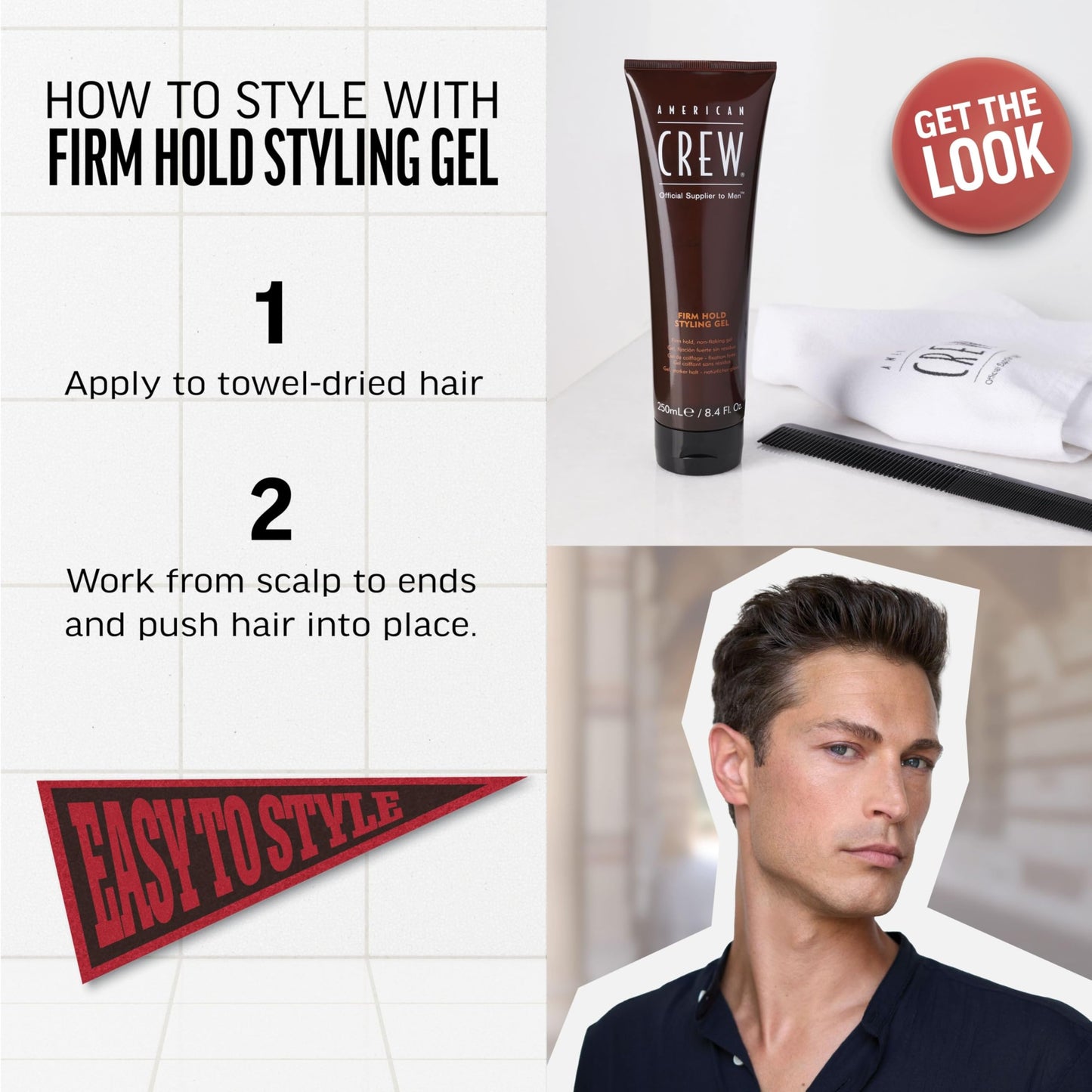 American Crew Men's Hair Styling Gel, Firm Hold, Non-Flaking, 33.8 Fl Oz, 33.8 fl oz
