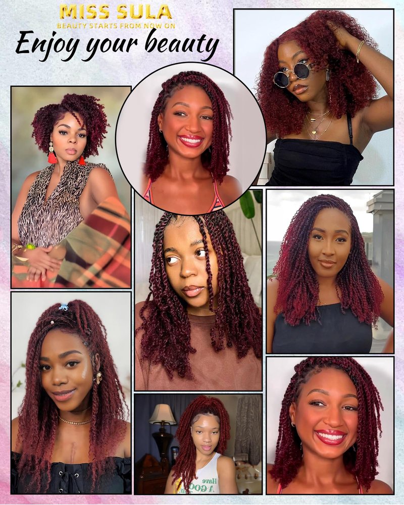 Afro Kinkys Bulk Human Hair Extensions,Kinky-Curly Real Human Hair for Dreadlocks/Locs Repair, Twist & Braid, Crochet Human Braiding Hair Bundles, Natural Burgundy, 10 Inches 2 Packs,99J#