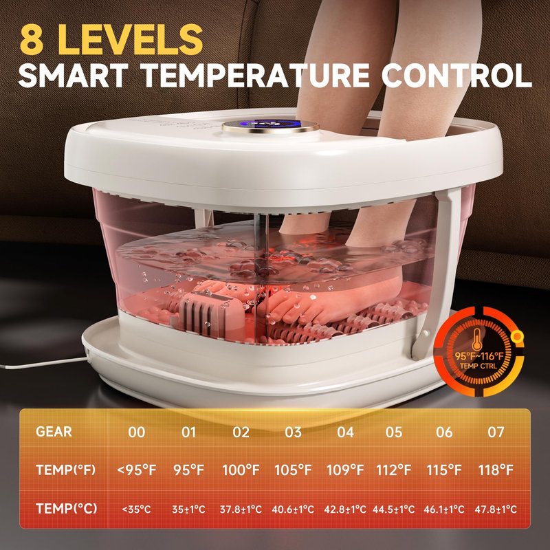 Junatuqiu Foot Spa Bath Massager with Heat Bubble，Heating Foot Soaking Tub for Collapsible Foot Bath Bucket with Bubbles, Remote Control，Red Light, Pumice Stone, and Shiatsu Rollers for Gift