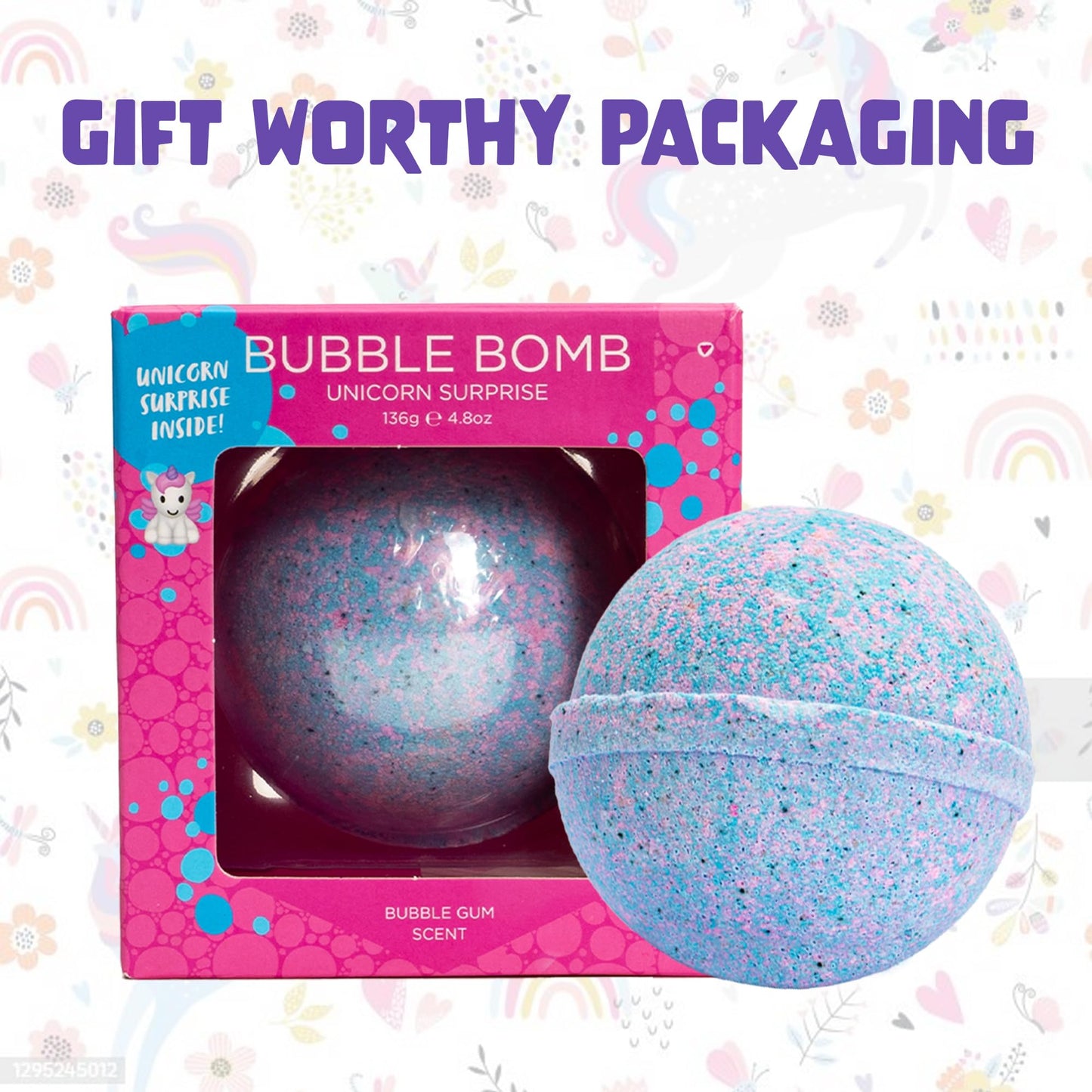 Unicorn Bath Bomb for Girls with Surprise Squishy Toys Inside, 1 Pack