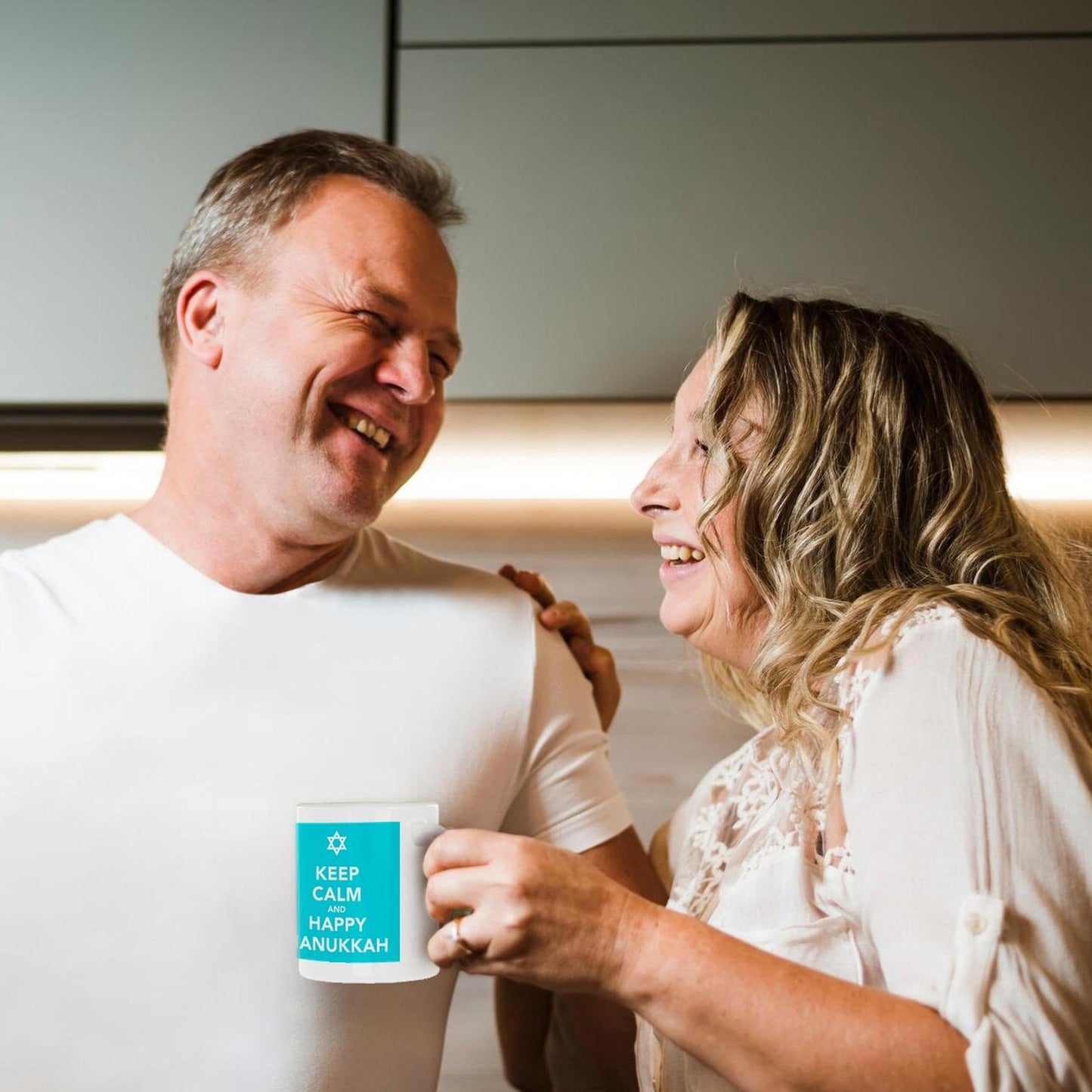 3dRose mug_163810_1 Keep Calm and Happy Hanukkah, Blue Ceramic Mug, 11-Ounce