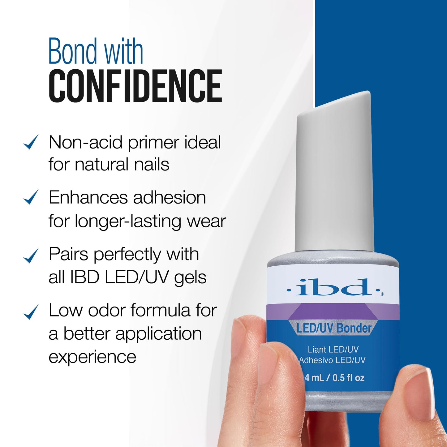 IBD Non-Acidic Nail Primer, LED/UV Bonder – Nail Primer for Gel Polish and Acrylic Nails, Nail Bonder for Long-Lasting Adhesion, 0.5 oz