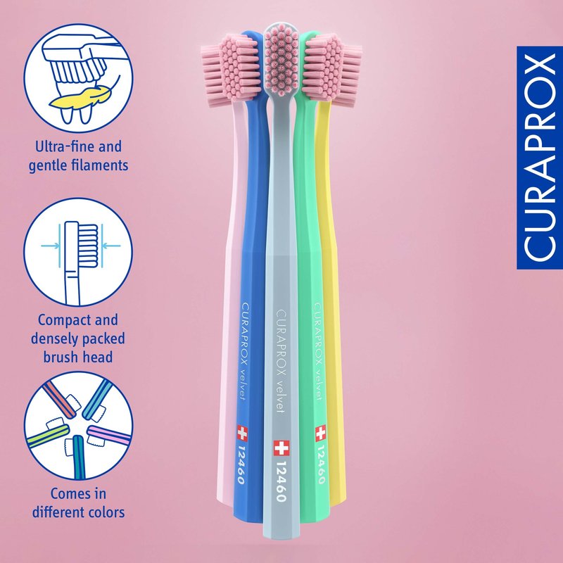 Curaprox CS 12460 Velvet Soft Toothbrush – Sensitive Gum Care | Ultra-Gentle Cleaning with 12,460 Filaments | Single Pack, Random Color