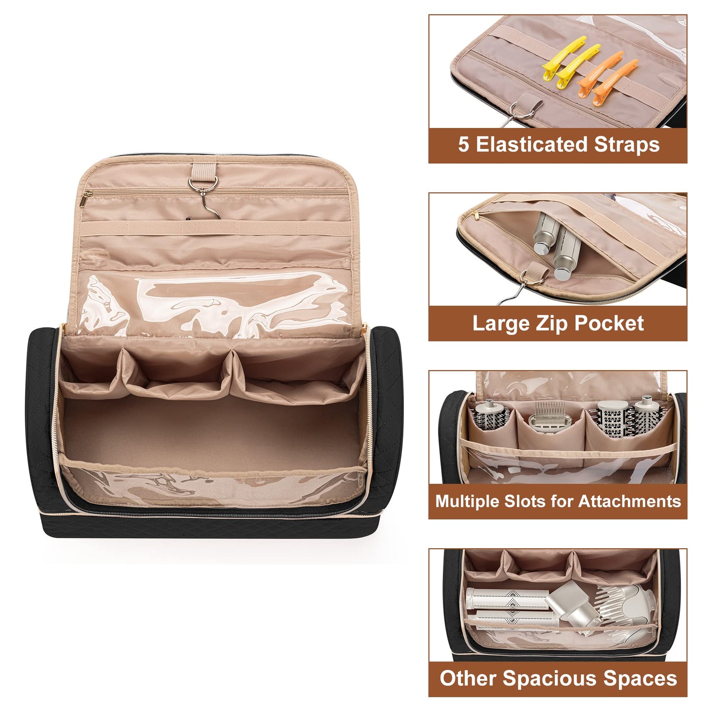 Yarwo Large Airwrap Storage Bag Compatible for FlexStyle Styling (HD 430/440), Double Layers Travel Case Box for Flexstyle/Airwrap and Hair Styler Attachments, Black (Bag Only)