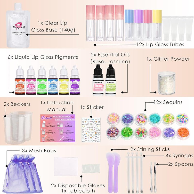 DIY Lip Gloss Making Kit - All-in-One Lip Care Set with Clear Base, Pigments & Glitter | Creative Gift for Women & Girls