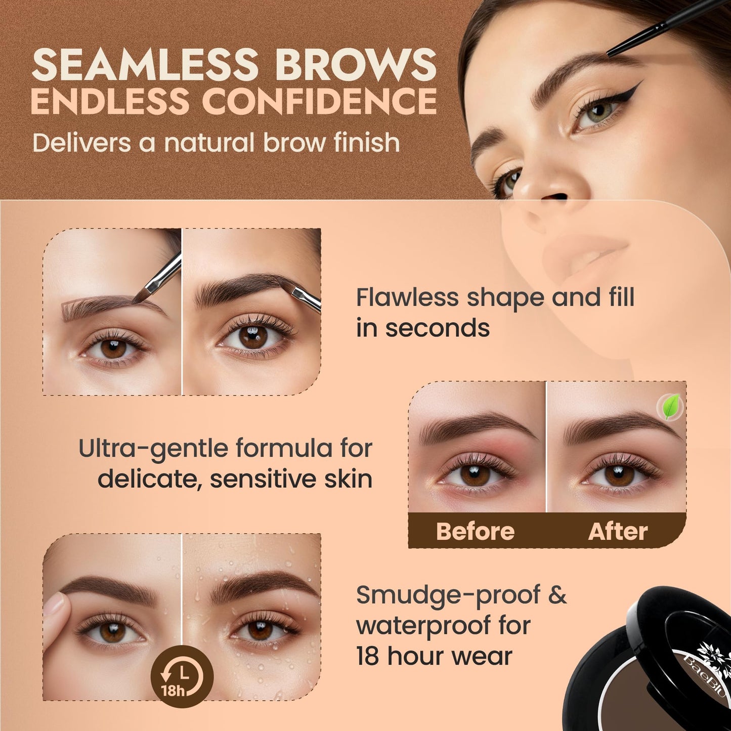 Organic Tinted Eyebrow Pomade, Dark - Water & Smudge-Proof Sculpting Eyebrow Wax for Shaping, Defining & Filling - Long-Lasting 18-Hour Hold - Easy-to-Apply, Vegan & Cruelty-Free - Made in USA