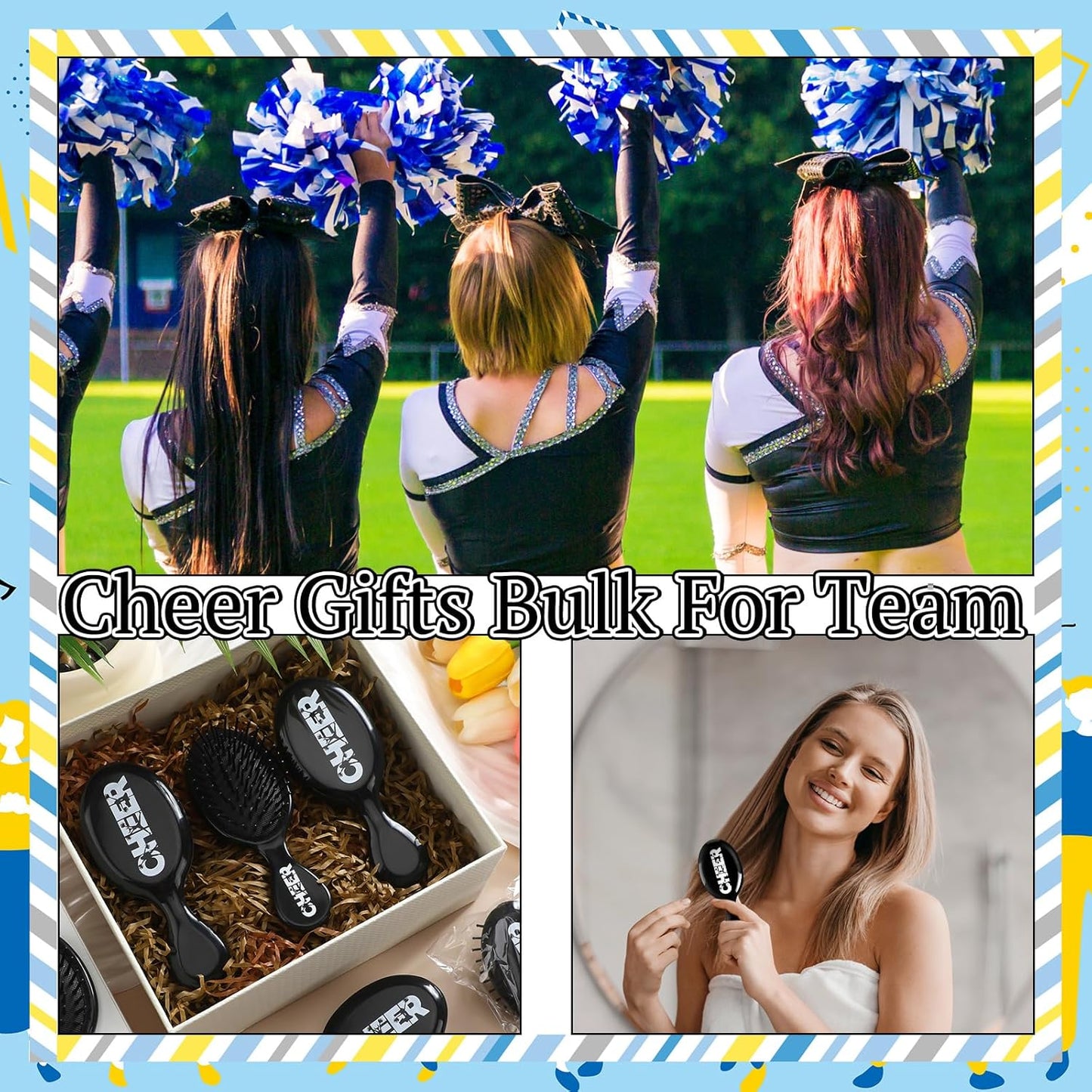 Cheer Mini Hair Brushes - 20 Pack Detangling Brushes for Cheerleaders | Plastic Bristles, Black