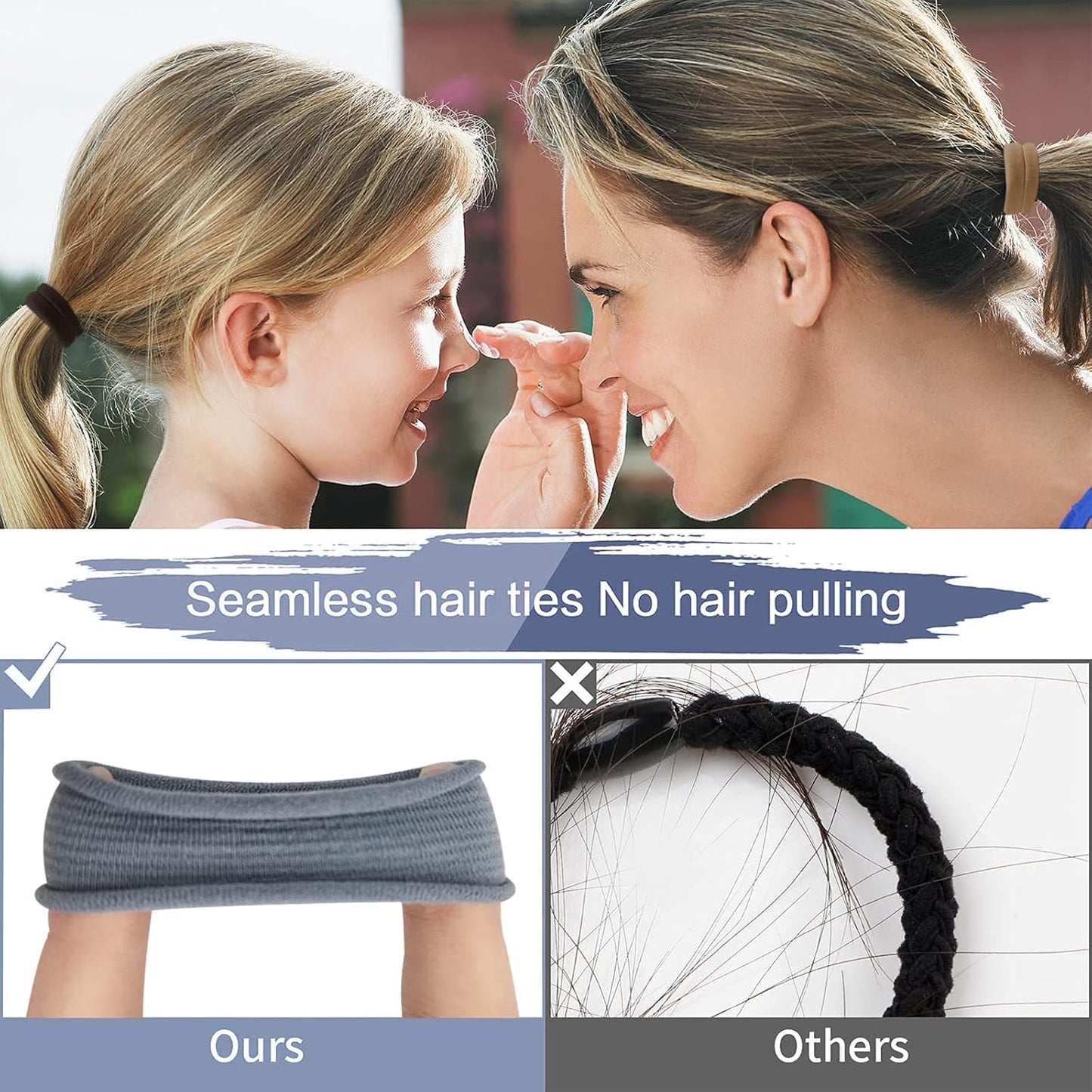 100PCS Black Hair Ties for Women, No Crease No Damage, Seamless Cotton Bands for Thick Thin Hair, Soft Ponytail Holders, Accessories for Girls